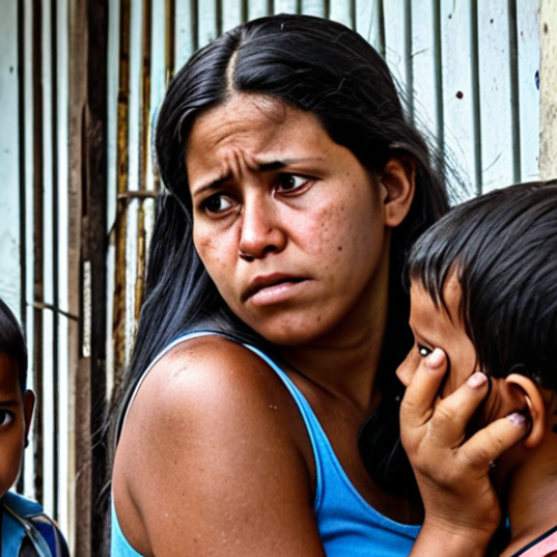 Home 4 **Distressed Venezuelan mother selling her hair to buy food for her children. Desperate, impoverished, struggling, humanitarian crisis, poverty in Venezuela.**