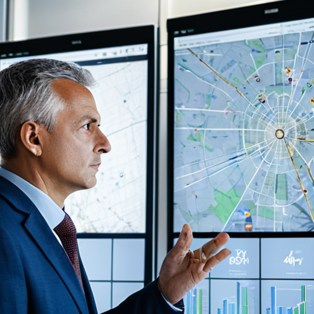 A focused logistics professional, an adult man, in a modest business suit, monitoring multiple large screens displaying real-time data visualizations from smart sensors, AI algorithms, and drone feeds in a high-tech control room of a global logistics hub. The environment is clean, modern, and brightly lit, symbolizing advanced risk management and efficiency. The man is observing complex graphs and maps with a thoughtful expression, fully clothed, appropriate attire, safe for work, perfect anatomy, correct proportions, natural pose, well-formed hands, proper finger count, natural body proportions, professional photography, high quality.