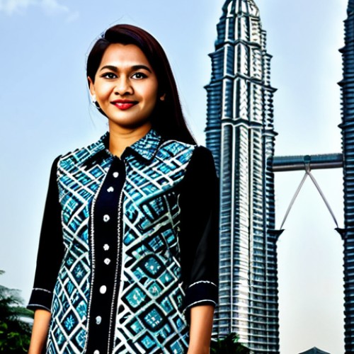 **

A professional businesswoman in a modest batik dress, standing confidently in front of the Petronas Twin Towers in Kuala Lumpur, fully clothed, appropriate attire, safe for work, perfect anatomy, natural proportions, professional photography, high quality.

**